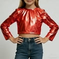 thumbnail image 2 of Posijego Girls Cropped Tops Metallic Glitter Dance Party Blouses Little Girls Long Sleeve Shirts Sizes 3-16 Years, 2 of 6