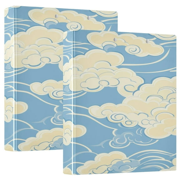 WOBOGO White Cloud Pattern on Blue Background File Folders Extra Large Capacity to Hold 200 Sheets of Documents Hard Shell Ring Binder for School Home Office