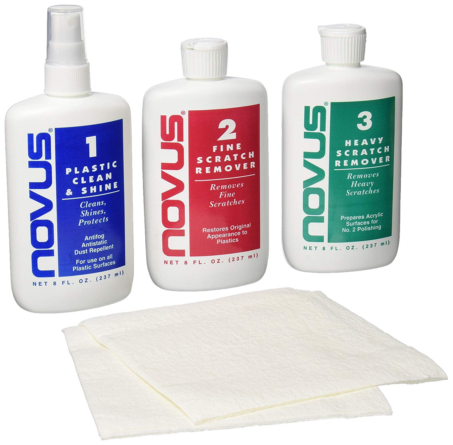 Free Shipping Novus 1 & 2 Plastic Scratch Remover Polish with Cloth Combo Kit 