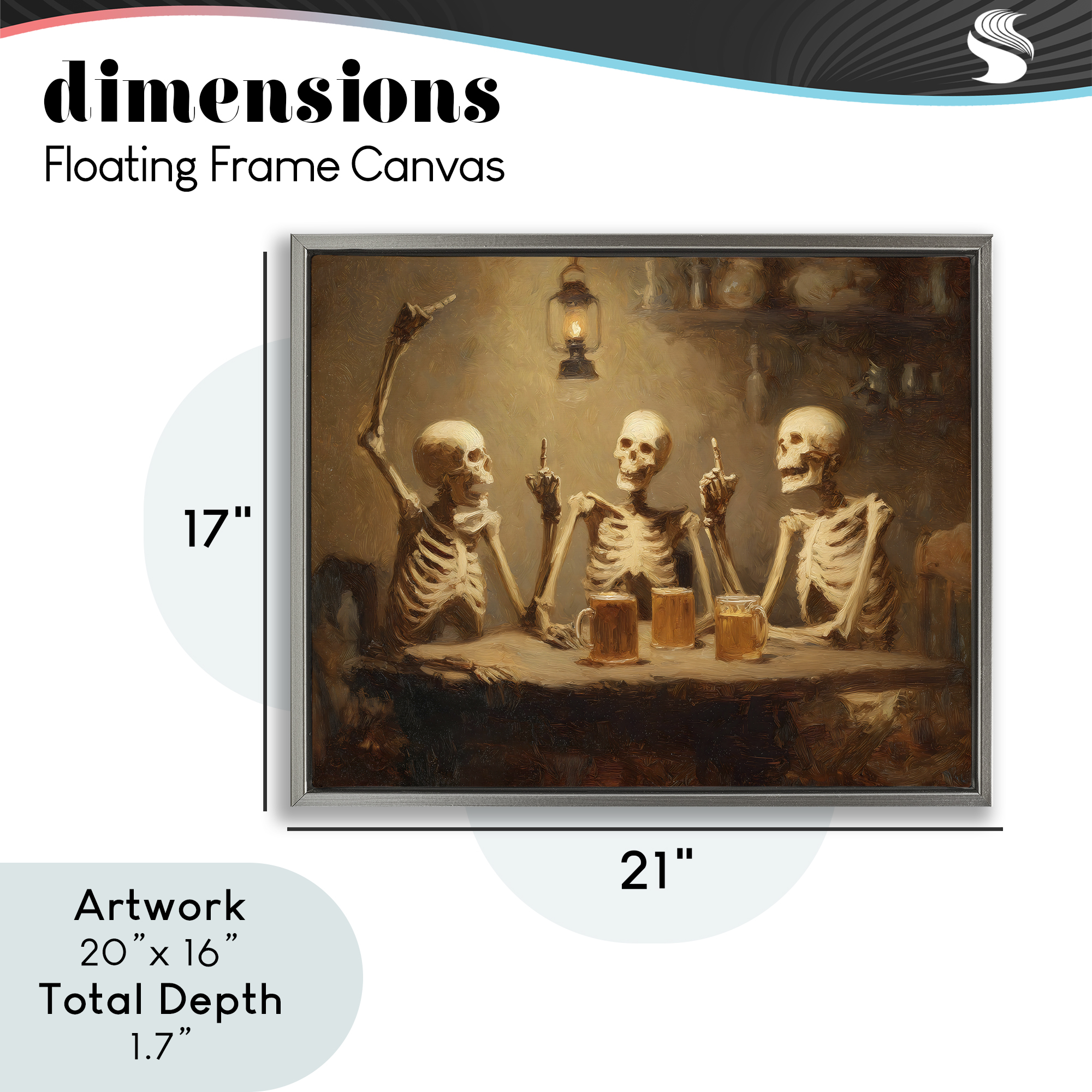 Skeletons Drinking at Tavern Gray Framed Floater Canvas Wall Art, design by Arlington Prints