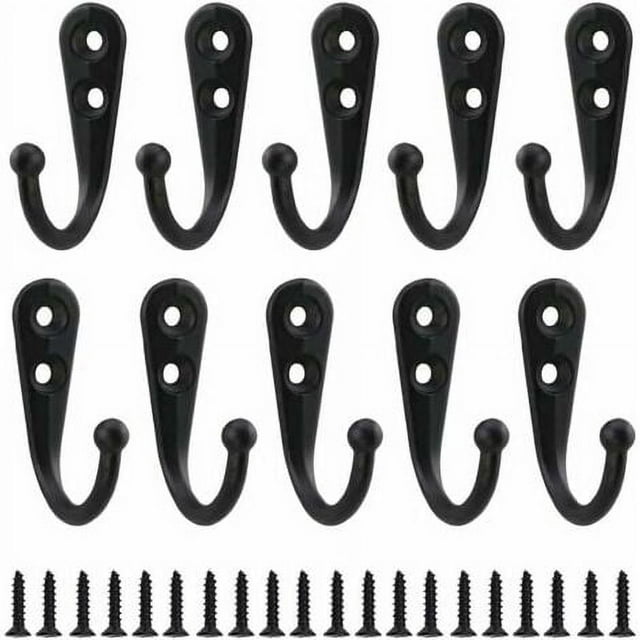 GrooFoo 10 Piezas Perchero Retro Gancho de Pared de Metal Negro Gancho Individual Atornillable Perchero de Pared Vintage para Albornoz Estantes del Hogar Cajones Taquillas Baño con 20 Tornillos
