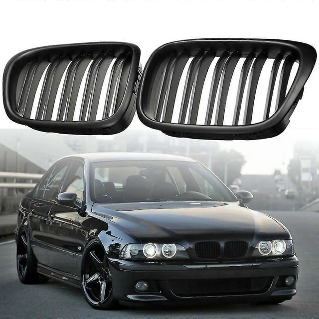 Rejilla de riñón de repuesto para parachoques delantero de doble listón para BMW E39 Serie 5 (525, 528, 1995-2004), color negro mate