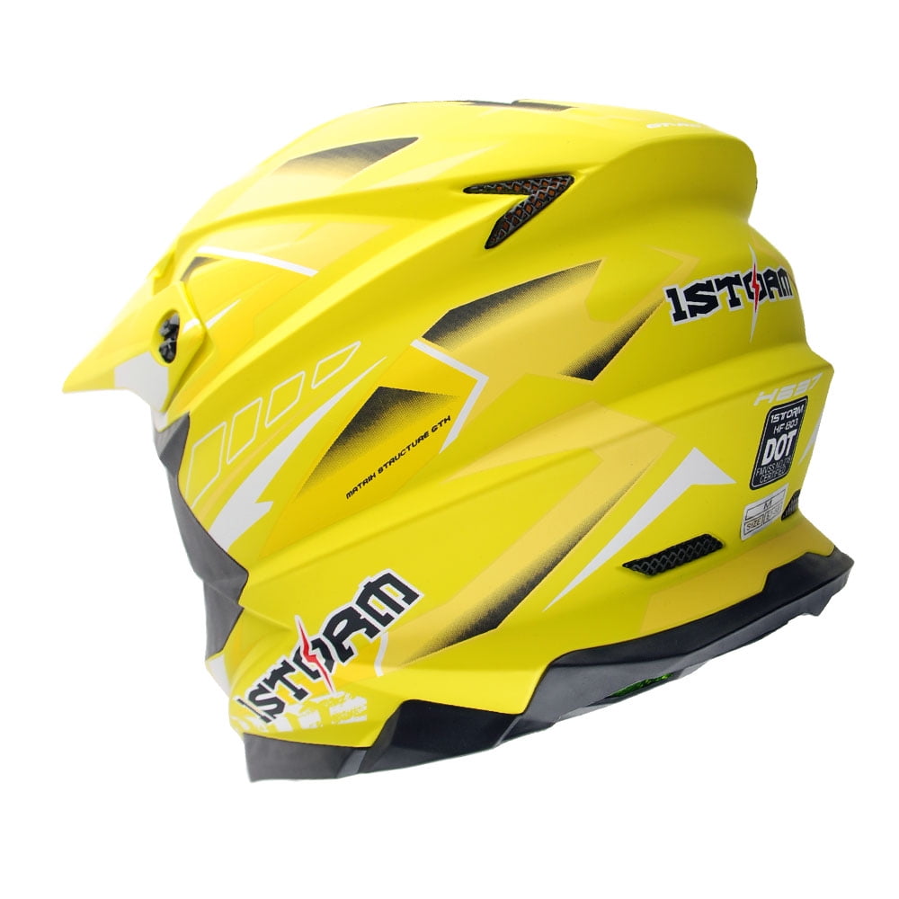 1Storm Motocross Adult Helmet Downhill Mountain Bike Helmet BMX MX ATV Dirt Bike Storm Style HF803; Storm Yellow