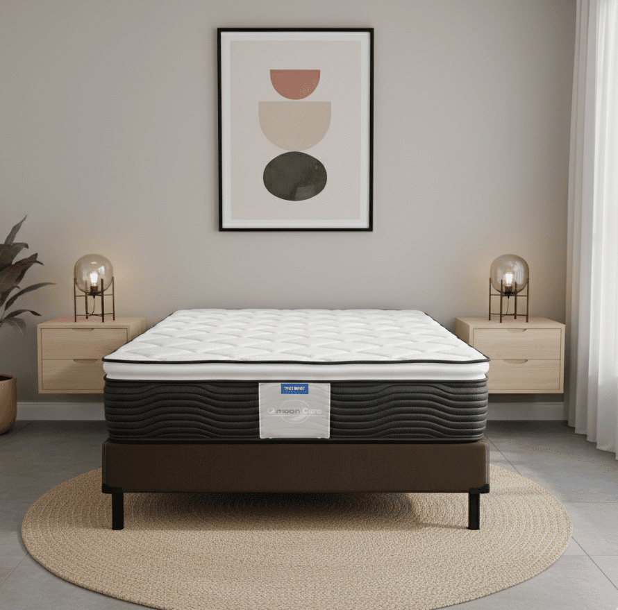 Colchon Individual Restonic Ortopedico MoonCare + Box Tapiz Tela Cafe + 2 Almohadas Standart