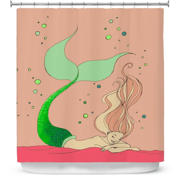 Shower Curtains 70" x 93" from DiaNoche Designs by Julia Di Sano - Mermaid Nap Dusty Rose