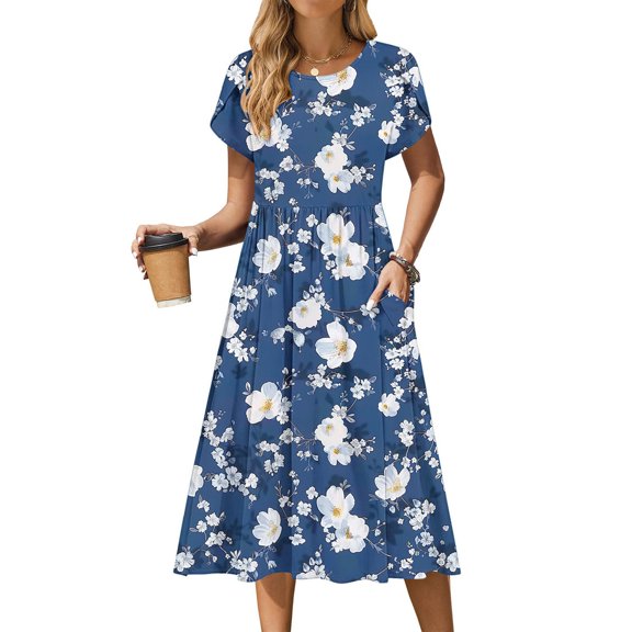 DailyTrove Women's V Neck Floral Print Maxi Dress, Romantic Outerwear for Summer Seaside Relaxation Date Nights