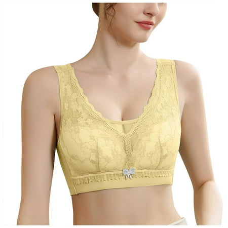 eileial Lace Women s Seamless No Underwire Bra Soft Wireless Comfort Bralettes Full Coverage Bralette Everyday T-Shirt Bra(Light Yellow B)