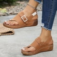 thumbnail image 6 of Yyuenw Women Open Toe Thong Wedge Slides PU Slip On Summer Outdoor Walking Sandals, 6 of 9