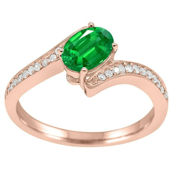 Mauli Jewels Engagement Rings for Women 1.05 Carat Emerald and Diamond Wedding Engagement Ring 4-Prong 10k Solid Rose Gold