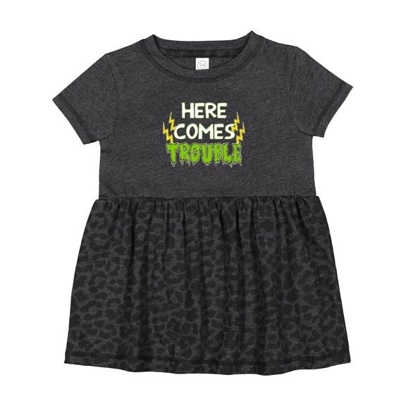 Inktastic Here Comes Trouble Girls Baby Dress
