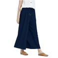 thumbnail image 2 of CHGBMOK Capris for Women Casual Summer Cotton Linen Loose Casual Wide Leg Nine-Quarter Pants, 2 of 6