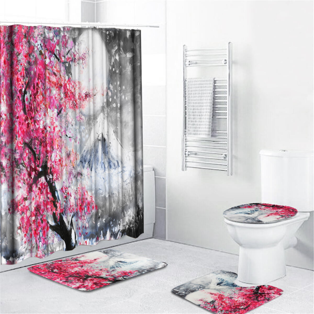 Cherry tree and bicycle Shower Curtain Bathroom Decor Fabric & 12hooks 71*71inch 