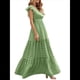 thumbnail image 3 of Vestido de Verano 2025 para Mujer, Cuello en V, Corta, Cintura Alta, Estampado Floral, Volantes Escalonados, Corte A, Maxi Verde XL, 3 of 8