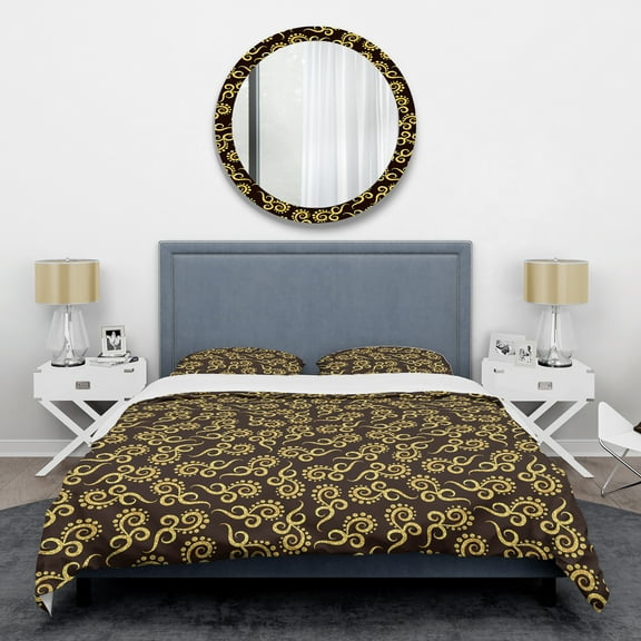 Designart 'Gold And Black Swirl II' Mid-Century Modern Duvet Cover Set