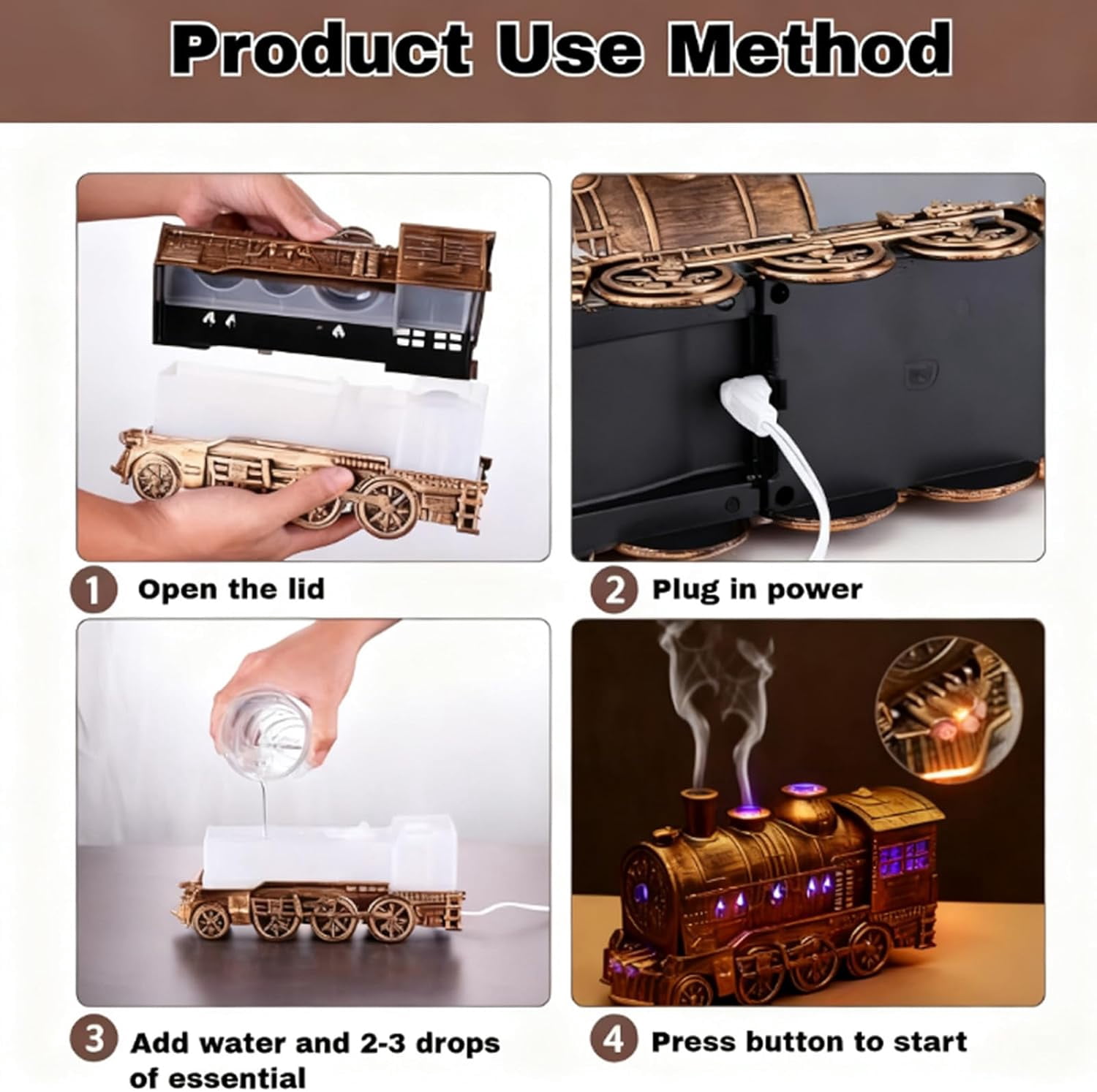 2026 New Christmas Train Diffuser, 300ml Aromatherapy Humidifier with 2-Color LED Light and Auto Shut-Off, Ultrasonic Cool Mist for Home Office Bedroom Decor