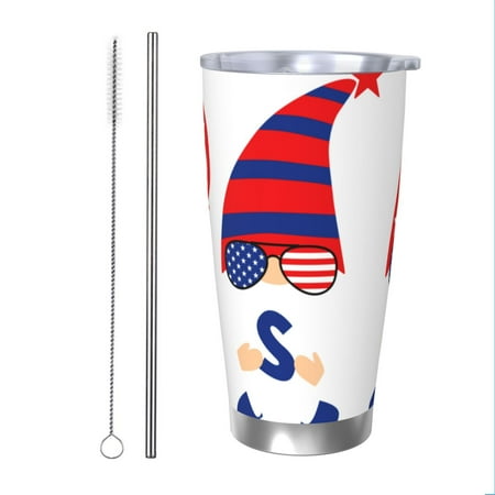 

Cauagu 4th of July Gnomes Pattern 20oz Tumbler Stainless Steel Vacuum Insulated Tumbler with Lid Insulated Coffee Mug Thermal Cup with Splash Proof Sliding Lid-Straw Two-piece Set