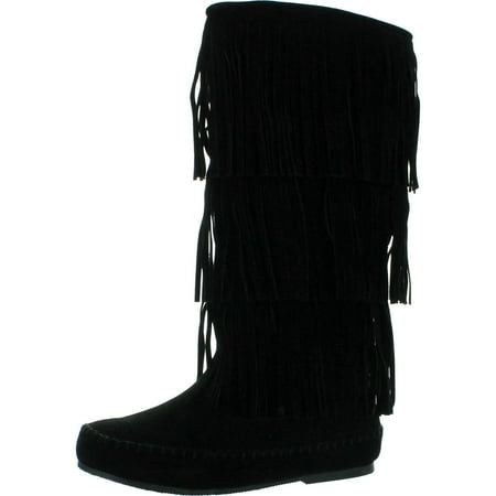 

Pierre Dumas Womens Apache-4 Moccasin Fringe Boots Black 8.5