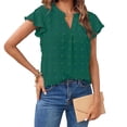 thumbnail image 2 of RYRJJ Women 2023 Summer V Neck Ruffle Short Sleeve Blouse Dressy Solid Casual Swiss Dot Flowy Shirt Tunic Top(Green,XXL), 2 of 9