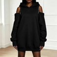 thumbnail image 6 of Women Hoodies Off-shoulder Hoodies Long Sleeve Plain Tunic Cold Shoulder Pullover Oversized Hooded Sweatshirt Women's Fall 2026 Outfits(Black,L), 6 of 8
