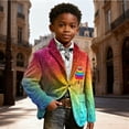 thumbnail image 1 of Boys Christmas Print Corduroy Blazer, All Over Christmas Pattern Lapel Suit Jacket with Buttons, Regular Fit Sports Coat for Parties, Prom, and Dinner Events Yellow, 1 of 4