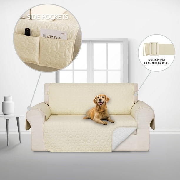Deconovo Funda para sofá de dos plazas, resistente al agua, 1 unidad, beige, 117 cm de ancho x 190 cm de largo, reversible, para mascotas y niños
