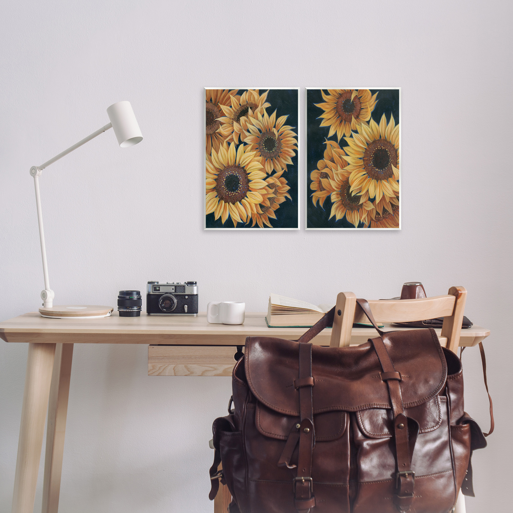 Stupell Industries Sunflowers on Black Botanical & Floral Painting Unframed Art Print Wall Art, 10 x 15, Set of 2
