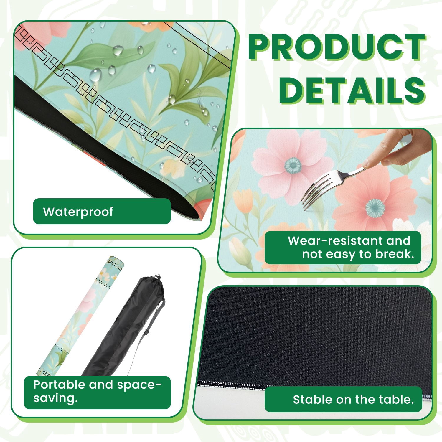 Mahjong Mat 31.5" x 31.5" Seamless Watercolor Floral Pastel Flowers Turquoise Non-Slip Noise Reduction American Mahjong Tiles Table Cover for Dominoes Poker Card Board Games Gift