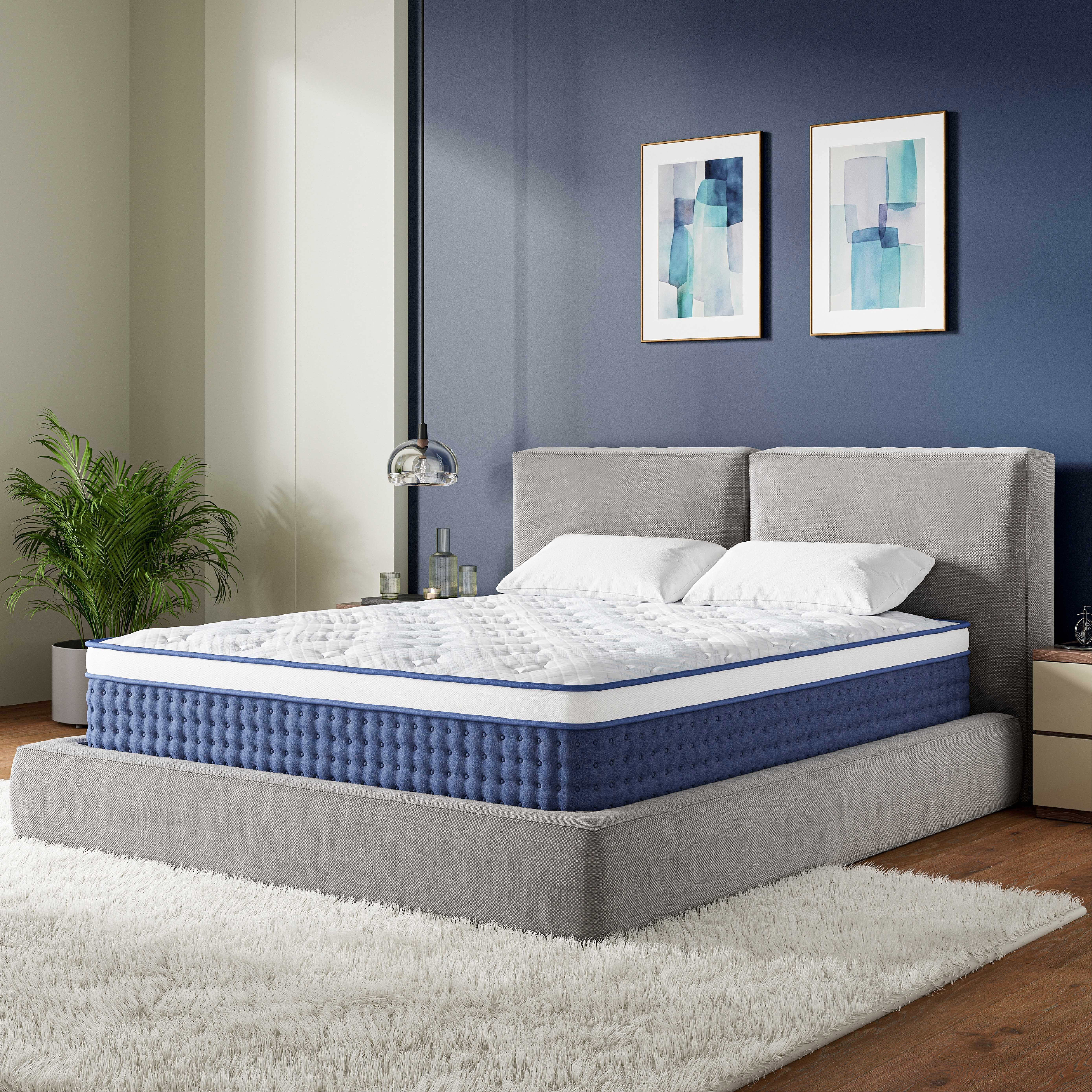 EGOHOME StarryRest Queen Mattress, 14" Hybrid Mattress in a Box, Medium, Blue