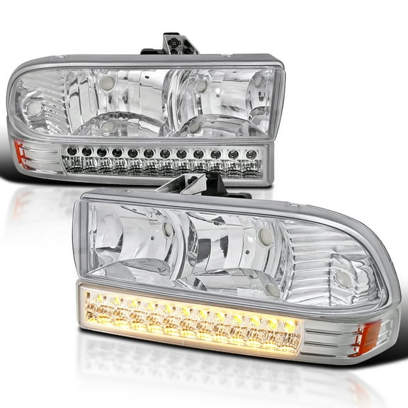 Spec-D Tuning Chrome Headlights   Chrome LED Bumper Lights Compatible with 1998-2004 Chevy S10, Blazer, Left   Right Pair Headlamps Assembly