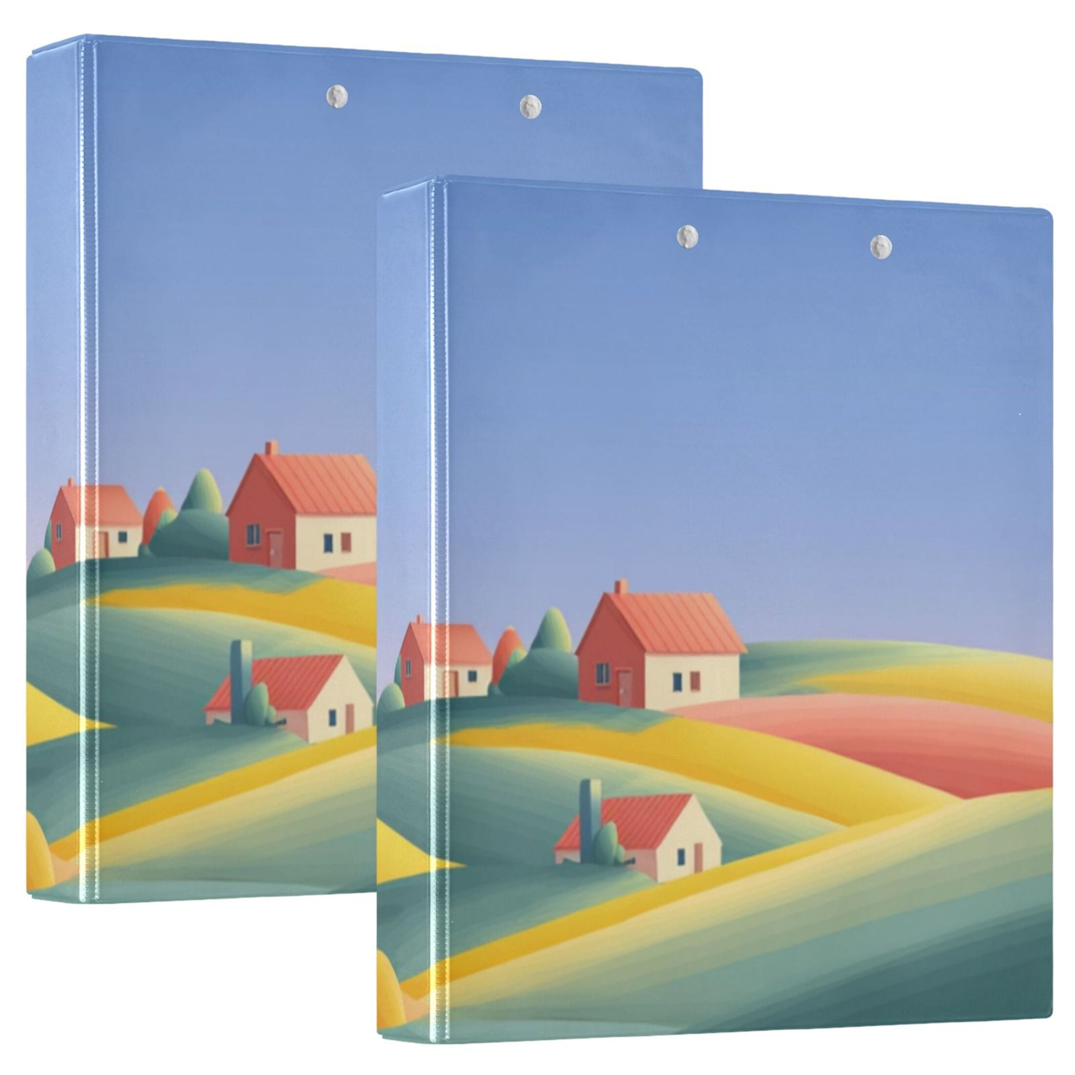 Hard Shell Ring Binder With Clip Holds 200 Sheets Office Home Organization Abstract Flat Landscape