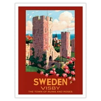 Visby Sweden - The Town of Ruins and Roses - City Wall - Vintage Travel Poster by Ivar Gull c.1937 - Fine Art Matte Paper Print (Unframed) 24x32in