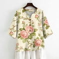 thumbnail image 5 of 3/4 Sleeve Boho Linen Tops for Women, Spring Floral Printed Blouses for women Dressy Casual, Basic Womens Cotton Linen Top, 5 of 5