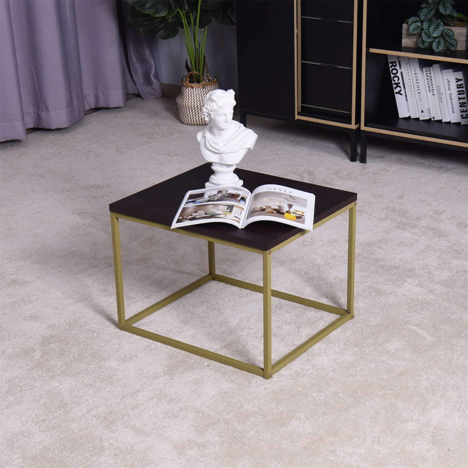 Modern Sofa Side Table with Metal Frame, Living Room Coffee Table for Nesting Table