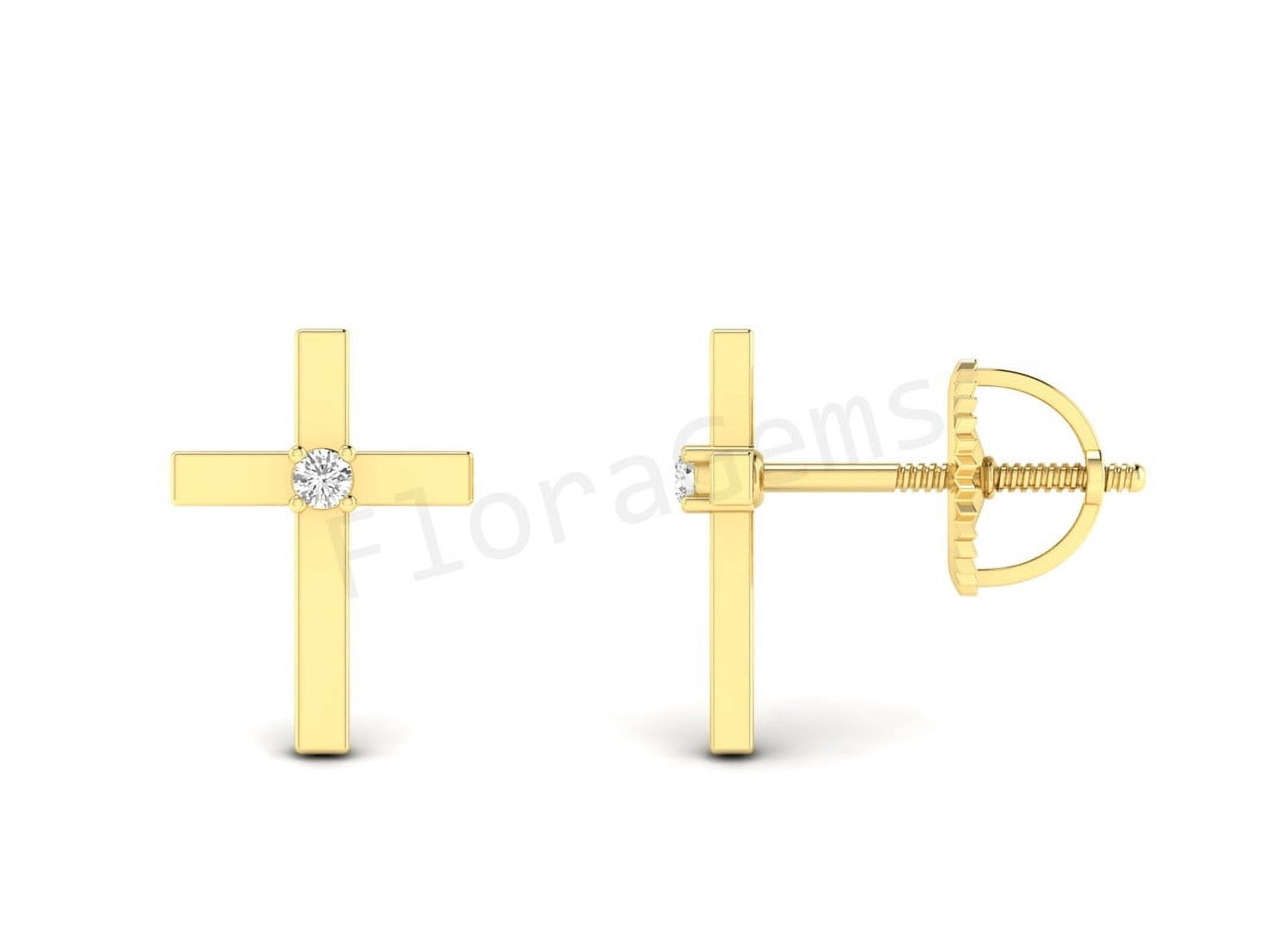 Cross Stud Earrings For Women's In 14K Yellow Gold Over 925 Sterling Silver Screw Back Earrings Gift For Wife