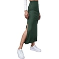 thumbnail image 4 of Women's Solid Color High Waist Split Thigh Mid Length Skirt - Pleated Stretchy Club Party Skirt with Size Chart, 4 of 4