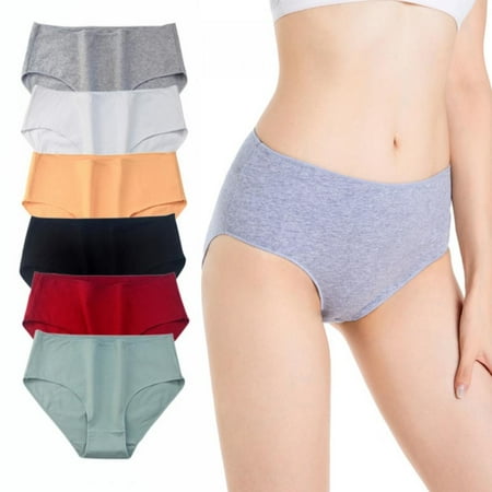 

6 Pack Women s Cotton Panties Solid Color Mid-Rise Hipster Panties Ladies Tummy Control Full Coverage Stretch Briefs