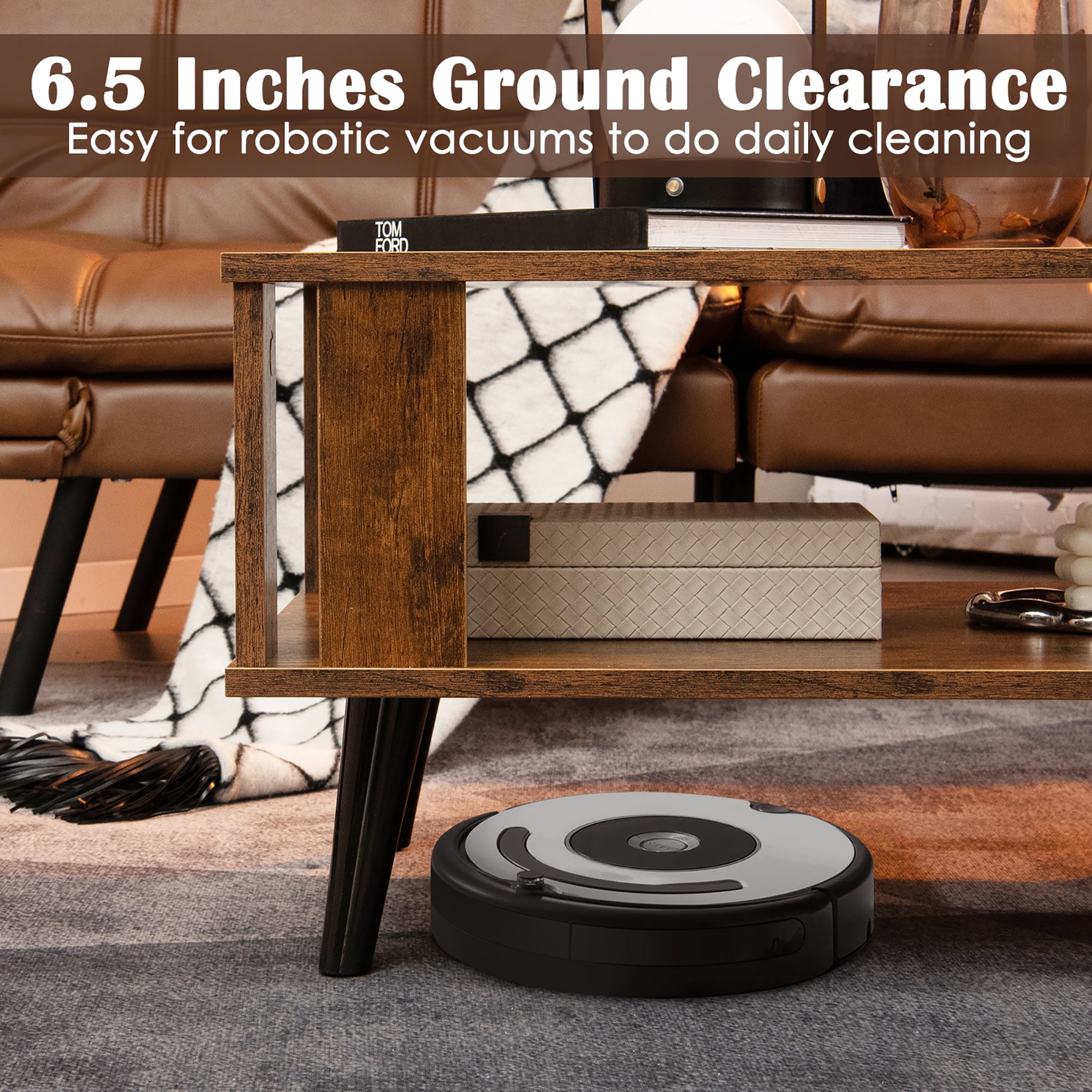 Costway Coffee Table Retro Mid-Century Coffee Table W/Storage  Open Shelf Living Room