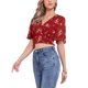 thumbnail image 4 of INSPIRAR CHIC Blusas Cortas de Manga Corta con Cuello en V de Verano con Estampado Floral XS Rojo, 4 of 6