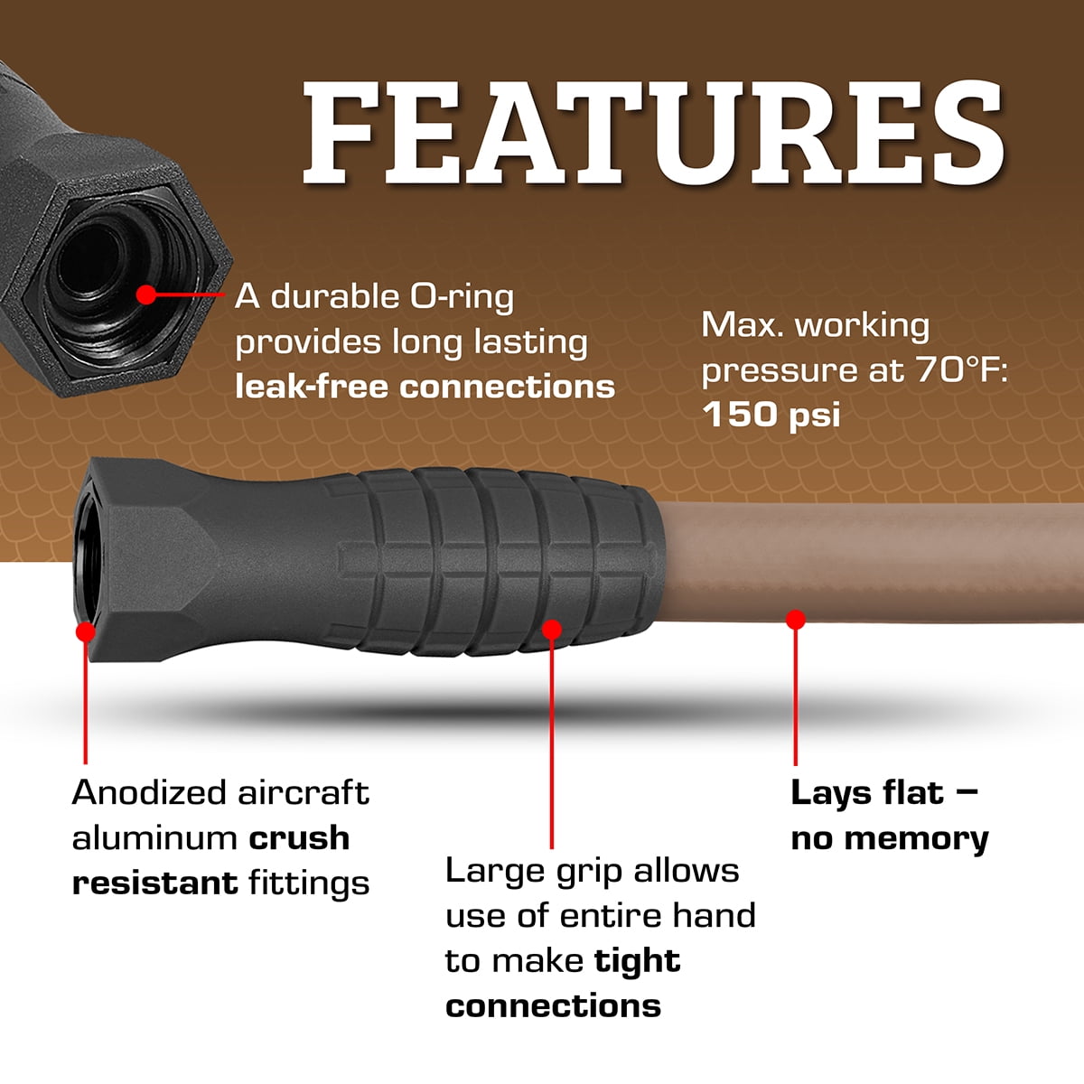 Colors™ SwivelGrip® Garden Hose, 5/8" x 50', 3/4" - 11 1/2 GHT Fittings, Brown Mulch