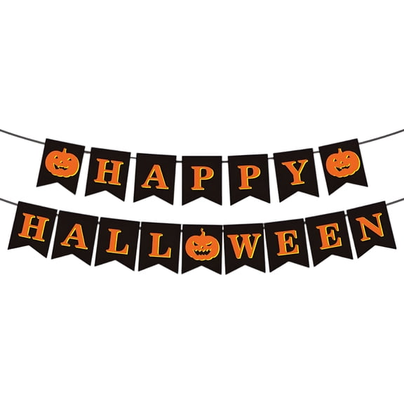 LAMIRO Halloween Hanging Ghost Banner Decor,Happy Halloween Banner,Halloween Party Decoration,Black Pennant Garland with Pumpkin and Ghost,Indoor Outdoor Spooky Decor for Haunted House