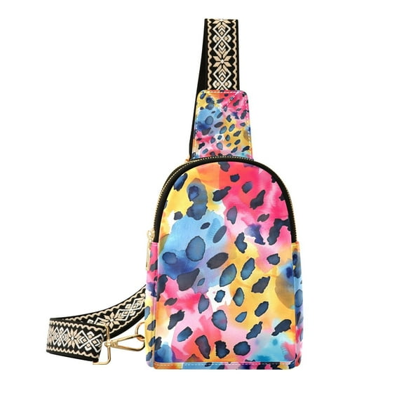 Leopard Print Colorful Crossbody Bags Backpack Chest Bag Shoulder Bag Waist Bag for Outdoor Travel Hiking Fitness Cycling
