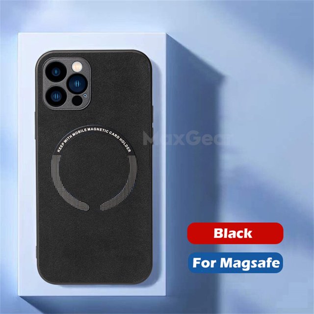 Funda magnética de carga inalámbrica de cuero de ante de lujo para iPhone 14 13 Mini 12 11 Pro Max X XR XS 7 8 Plus funda blanda Tan Jianjun unisex