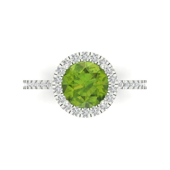 Halo Engagement Ring for Women - 1.8ct Natural Peridot in 18K White Gold Promise Ring