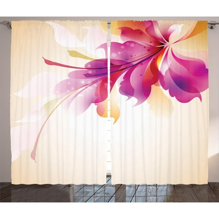 Focal Point Panel - Abstract Decor Curtains 2 Panels Set, Artistic Floral Design with Bright Points and Leaves Artwork , Window Drapes for Living Room Bedroom, 108W X 90L Inches, Purple Pink and Golden , by Ambesonne