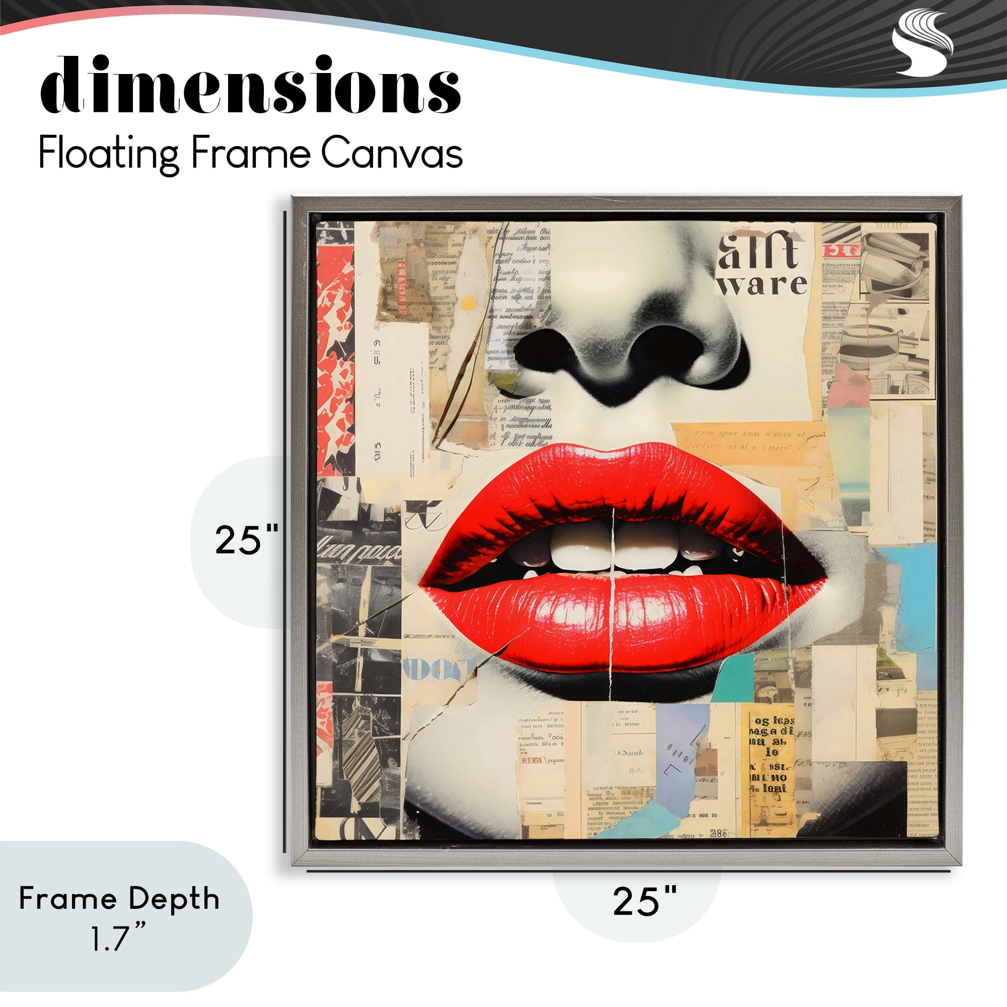 Stupell Industries Fashion Collage with Scarlet Lips Gray Framed Floater Canvas Wall Art, design by Creative Studio