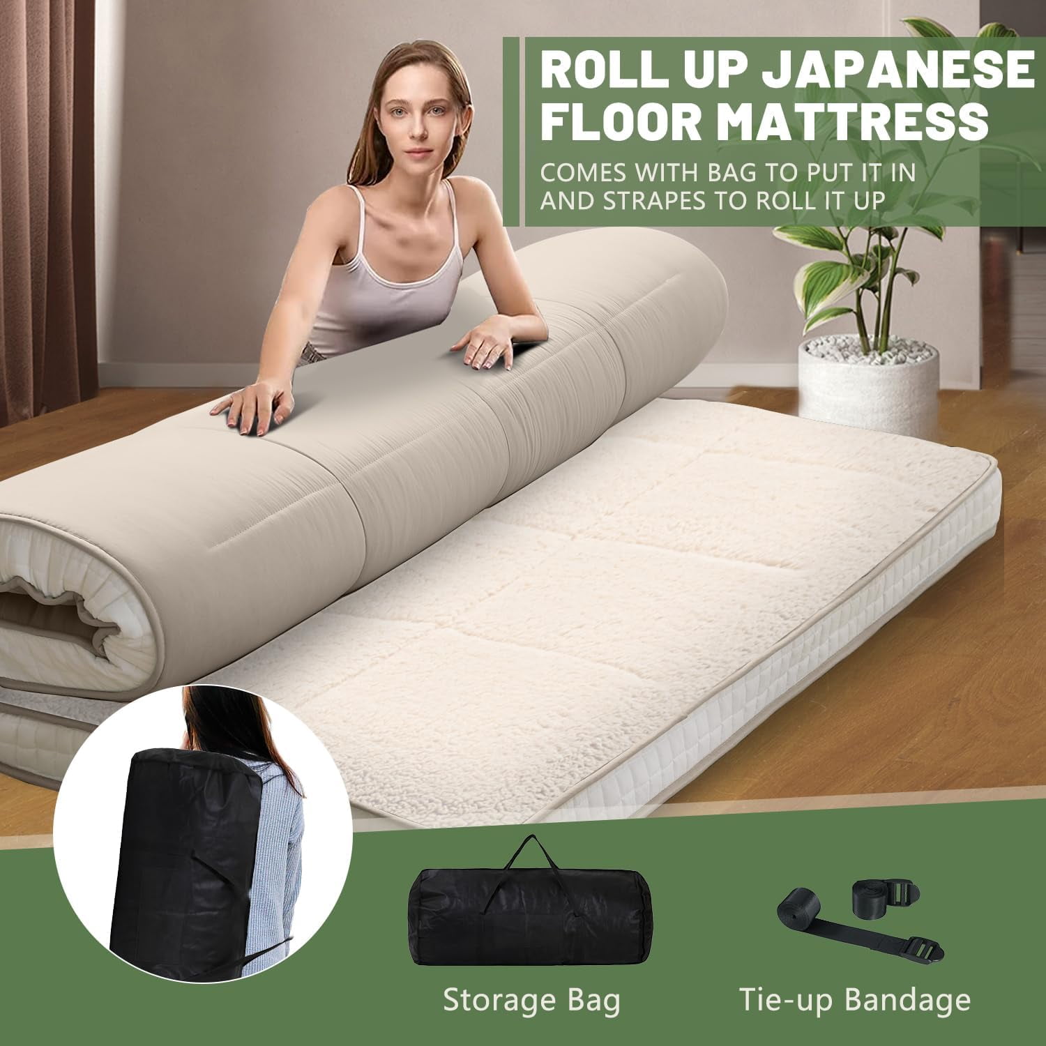 ABORON Extra Plush Futon Mattress Full Size 4" Thick Japanese Floor Mattress Folding Guest Mattress Protable Roll up Mattress Soft Memory Foam Tatami Mat Sleeping Pad for Bedroom Camping Tent