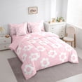 thumbnail image 3 of Homewish Kawaii Flower 7 Pieces Bedding Comforter Set,Cute Cartoon Floral Full Bedding Set,Pink White Fitted Sheet Flat Sheet For Teens,Luxury Bedroom Decor Reversible, 3 of 8