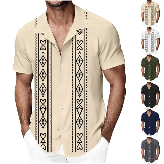 Mens Cuban Guayabera Shirts Short Sleeve Casual Shirt Button Down Beach Summer Mexican Weding Shirts Size 3XL White