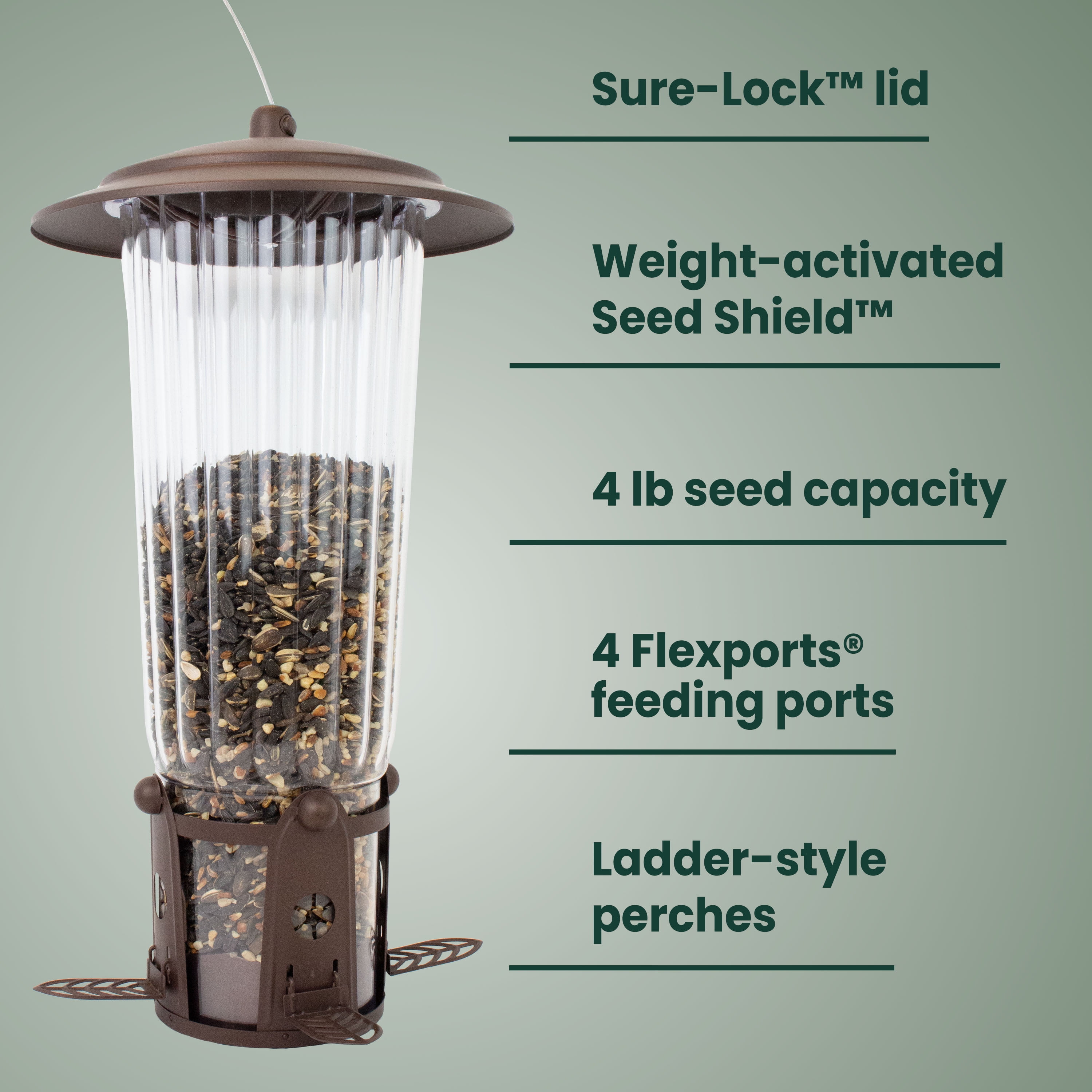 Perky-Pet 334-1SR Squirrel-Be-Gone Max Large Wild Bird Feeder with Flexports, Squirrel Proof Bird Feeder with Weight-Activated Perches - 4LB Seed Capacity