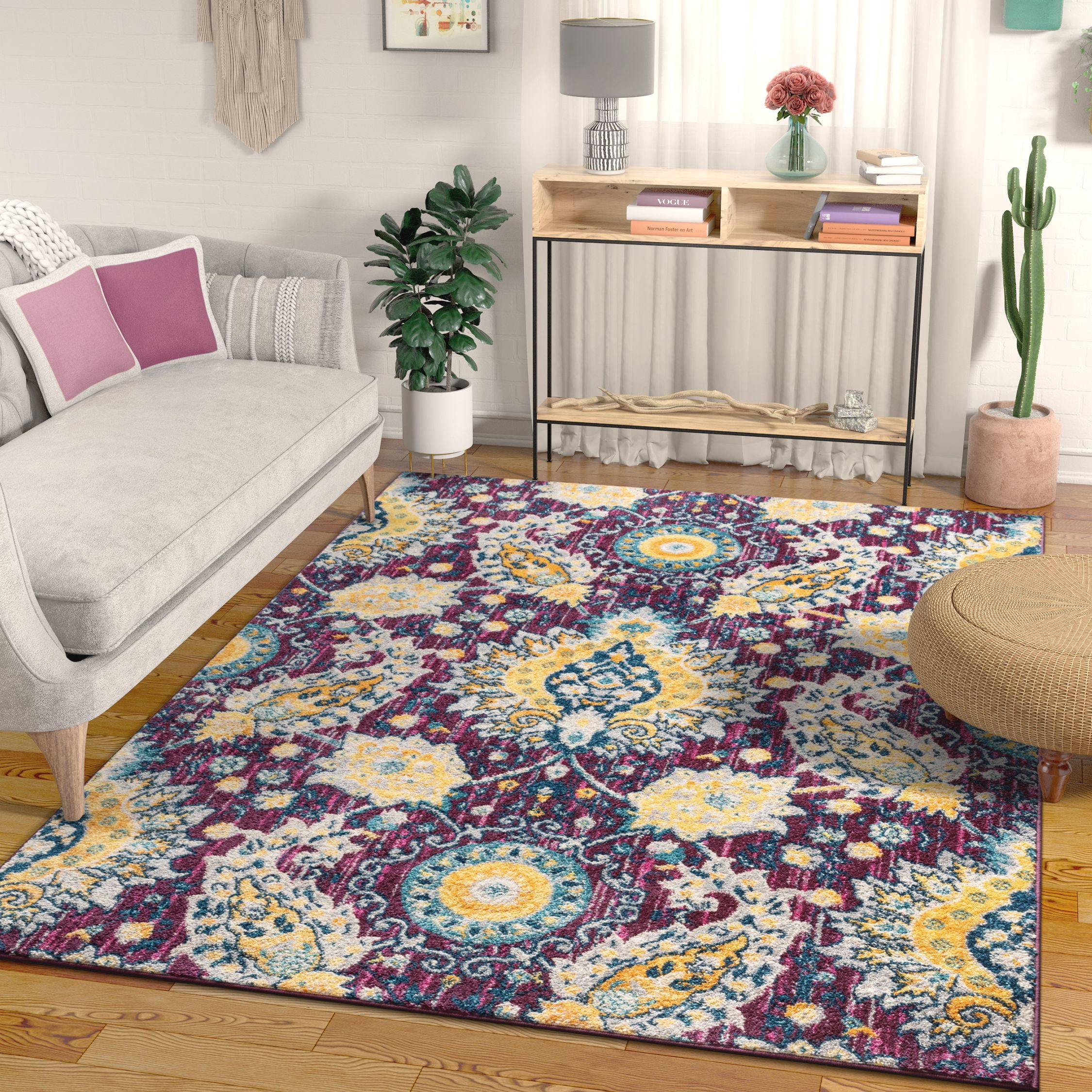 Well Woven Mila Oriental Medallion Vintage Purple Yellow Multicolor